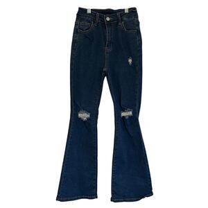 Dark Wash Distressed Flare Jeans sz Petite XS High Rise Dark Wash Jeans